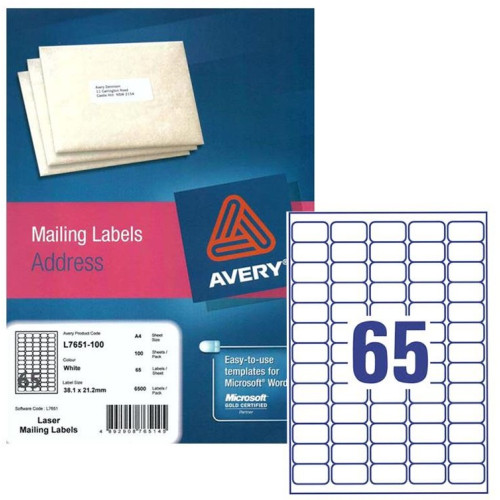 Avery White Label  L7651-100 38.1X21.2MM