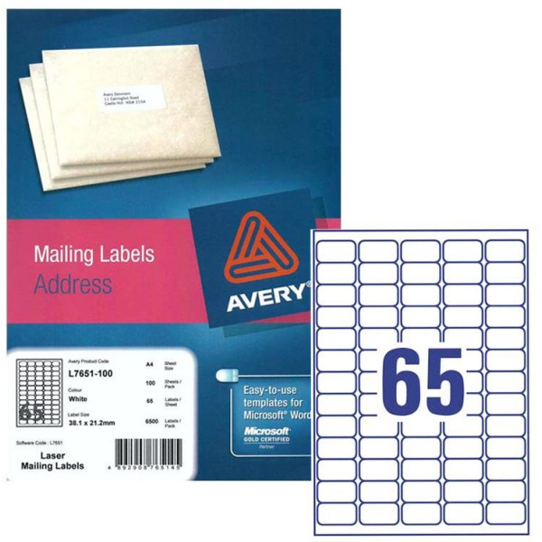 Avery White Label  L7651-100 38.1X21.2MM