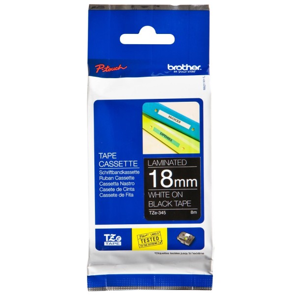 Brother P-Touch Laminated TZe-345 Tape 18mm White on Black