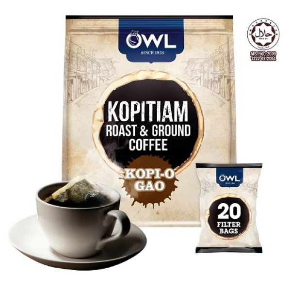 Owl 2-in-1 Kopitiam Roast & Ground Coffee Bags Kopi-O Gao ( 20 Sachets ) 20g