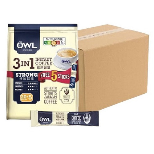 Owl 3-in-1 Instant Coffee Strong ( 20 Packs, 25 Sachets Each )