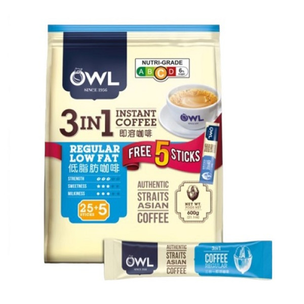 Owl 3-in-1 Instant Coffee Regular Low Fat ( 25+5 Sachets ) 20g