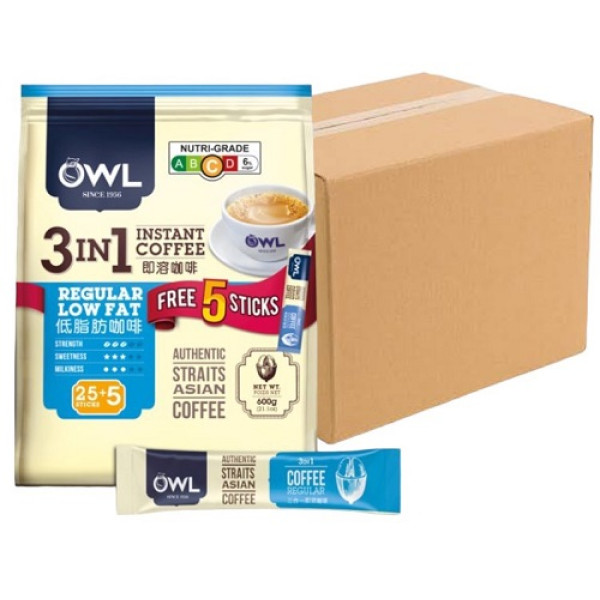 Owl 3-in-1 Instant Coffee Regular Low Fat ( 20 Packs, 25+5 Sachets Each )