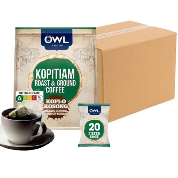 Owl Kopitiam Roast & Ground Coffee Bags Kopi-O Kosong ( 24 Packs, 20 Bags Each )