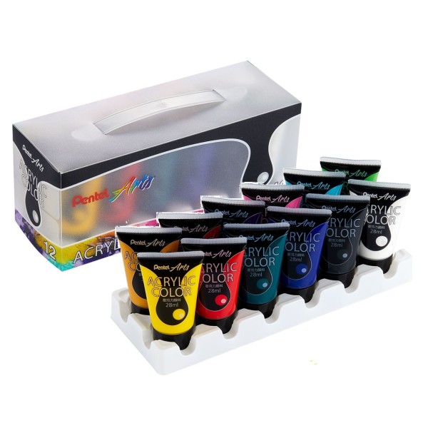 Pentel Acrylic Paint 28ml 12 Colours Set