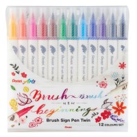 Pentel Brush Sign Pen Twin Tip 12 Colours Set