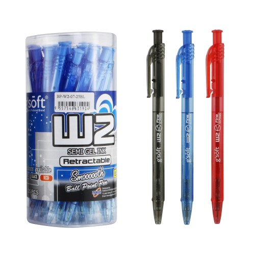 G'Soft W2 Retractable Semi Gel Ball Pen 0.7mm 25's