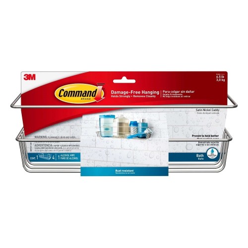 3M Command BATH31-SN-ES Damage-Free Hanging Bathroom Satin Nickel Rust Resistant Bath Caddy 3kg