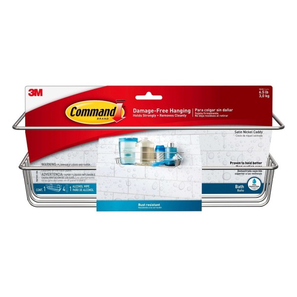 3M Command BATH31-SN-ES Damage-Free Hanging Bathroom Satin Nickel Rust Resistant Bath Caddy 3kg