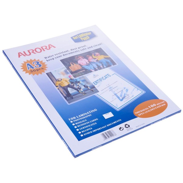 Aurora 100MIC Laminating Pouch 30'S A3