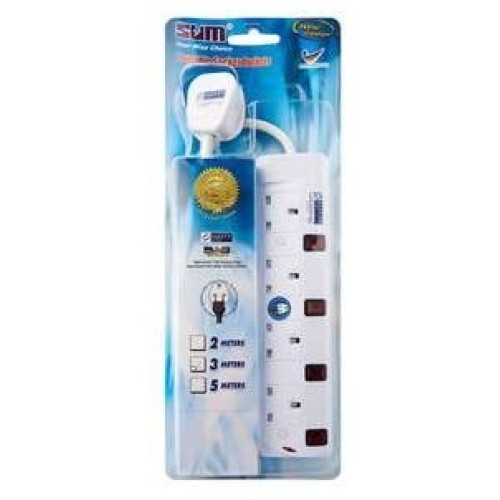 SUM 4-Way Portable Extension Socket Cable 3.0m with Neon and Surge Protector