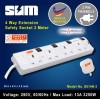 SUM 4-Way Portable Extension Socket Cable 3.0m with Neon and Surge Protector