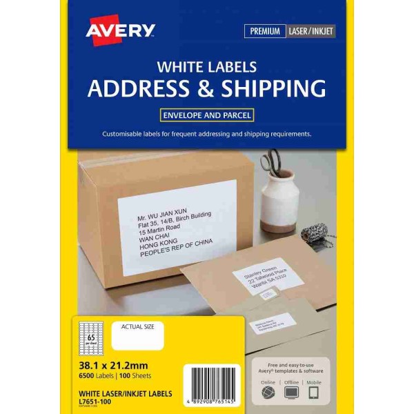 Avery White Easy Peel Labels 6500'S (38.1 x 21.2mm)