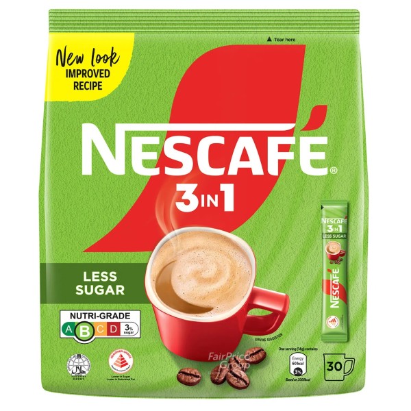 Nescafe 3-in-1 Less Sugar Instant Coffee (30 Sticks) 14g