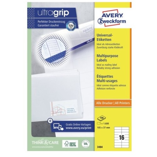 Avery Zweckform Multipurpose Labels - 3484 (105 x 37mm) 16's