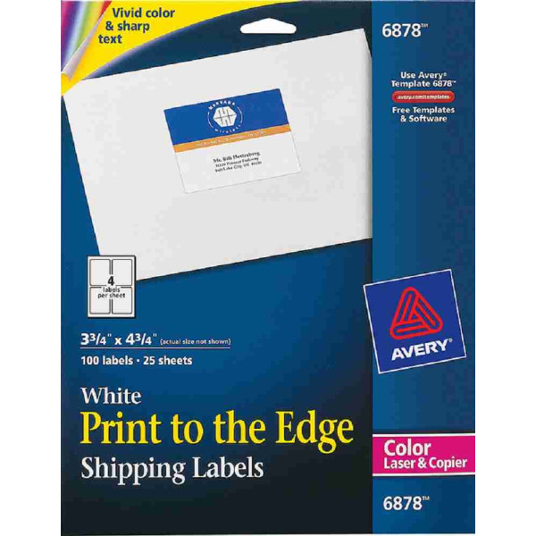 Avery Print-to-the-Edge Shipping Permanent Labels 100'S (3-3/4" x 4-3/4")