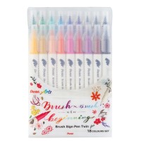 Pentel Brush Sign Pen Twin Tip 18 Colours Set