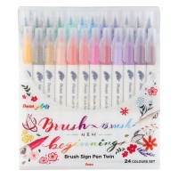 Pentel Brush Sign Pen Twin Tip 24 Colours Set