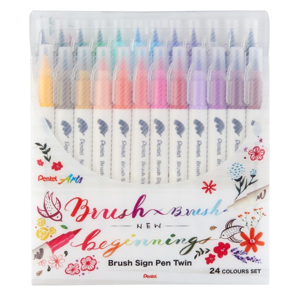 Pentel Brush Sign Pen Twin Tip 24 Colours Set