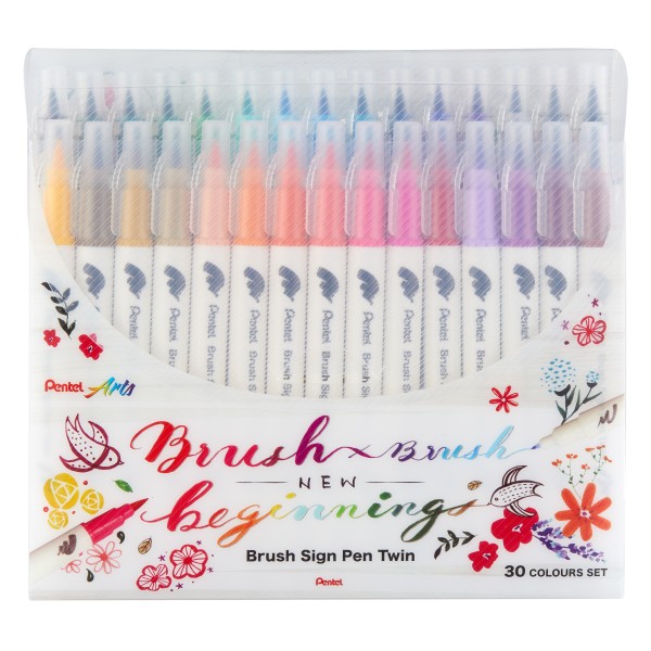 Pentel Brush Sign Pen Twin Tip 30 Colours Set