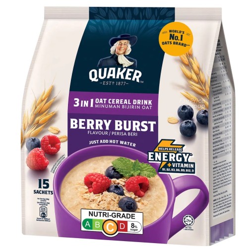 Quaker 3-in-1 Berry Burst Cereal 15 Sachets, 28g