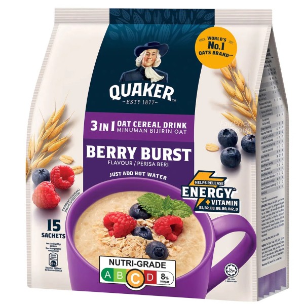 Quaker 3-in-1 Berry Burst Cereal 15 Sachets, 28g