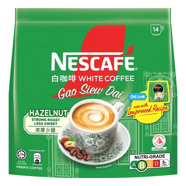 Nescafe Hazelnut White Coffee Gao Siew Dai Less Sugar (14 Sachets ) 30g