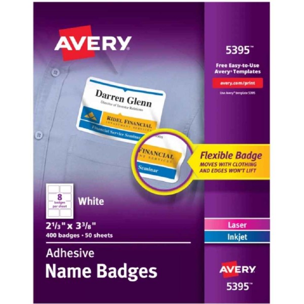 Avery Fabric Name Badge Labels 400'S (63.5 x 85.73mm)