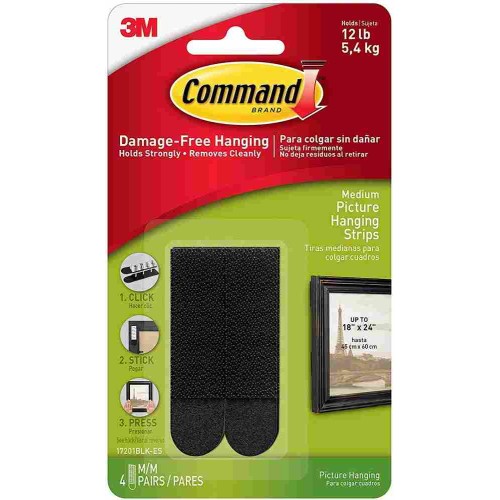 3M Command 17201BLK Damage-Free Picture Hanging Strips (Black) Medium 4’S
