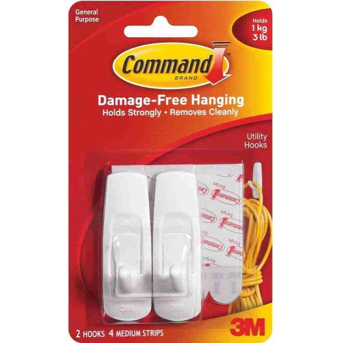 3M Command 17001 Damage-Free Hanging Utility Hook Medium 2’S 1kg