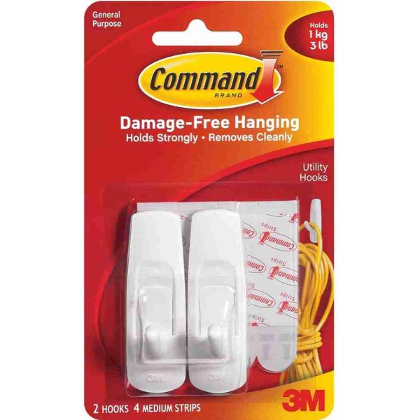 3M Command 17001 Damage-Free Hanging Utility Hook Medium 2’S 1kg