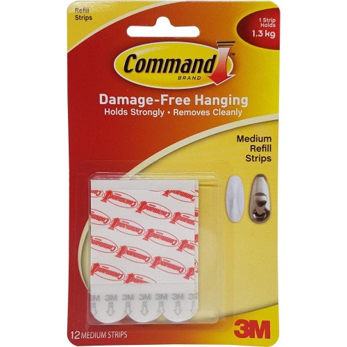 3M Command 17021P-12PK Damage-Free Hanging Refill Strips Medium 12'S 1.3kg