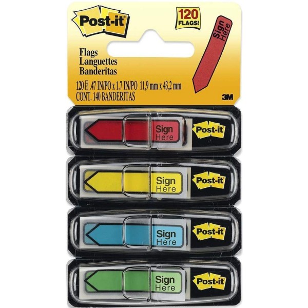 3M Post-it Flags 684-SH (0.5" x 1.7") Sign Here 4-Colour