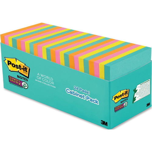 3M Post-it Super Sticky Notes 654-24SSMIA-CP (3" x 3") 24'S Miami Collection