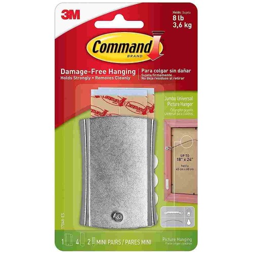 3M Command 17048 Damage-Free Picture Hanging Sticky Nail Wire-Back Hanger Jumbo 3.6kg