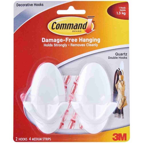 3M Command 17087Q-2PK Damage-Free Hanging Quartz Double Hook 2’S 1.3kg