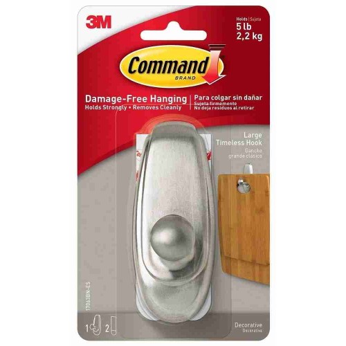 3M Command 17063BN Damage-Free Hanging Timeless Brushed Nickel Hook Large 2.2kg