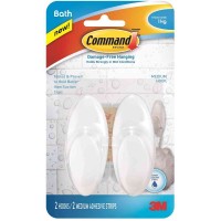 3M Command BATH18-ES Damage-Free Hanging Bathroom Hook w/Water Resistant Strips Medium 2’S 1kg
