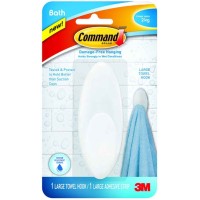3M Command BATH17-ES Damage-Free Hanging Bathroom Towel Hook w/Water Resistant Strip Large 2kg