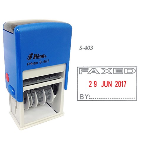 Shiny S-403 Self-Inking Date Stamp w/FAXED (Blue/Red Ink)