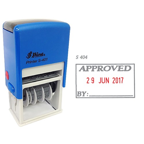 Shiny S-404 Self-Inking Date Stamp w/APPROVED (Blue/Red Ink)