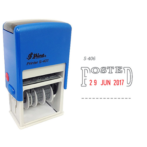 Shiny S-406 Self-Inking Date Stamp w/POSTED (Blue/Red Ink)
