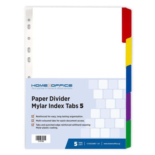 HnO Paper Divider Mylar Index Tabs (5 Colour) A4