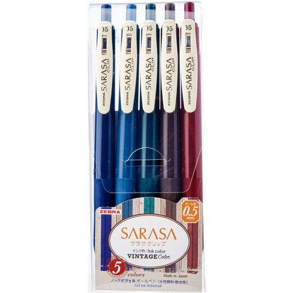 Zebra Sarasa Clip Vintage Gel Ink Pen 0.5mm Retractable 5'S